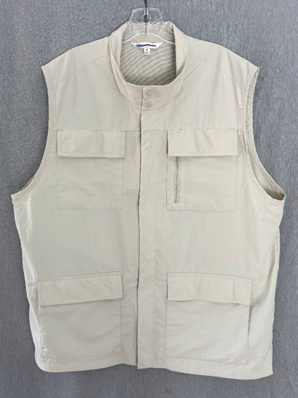 TRAVEL SMITH Mens Beige Nylon Utility Vest with Pockets Travel Hiking